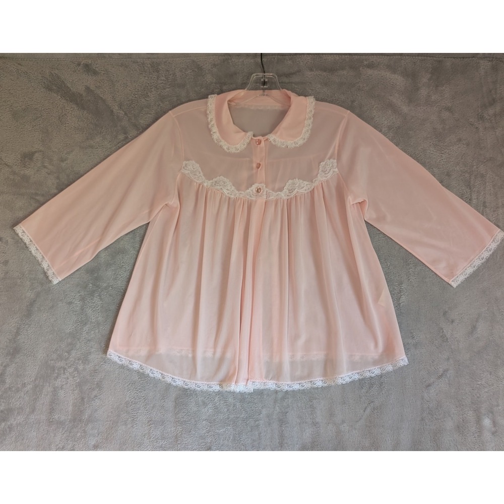 Vintage 60s Blush Pink Boudoir Bed Jacket S Babydoll Coquette Romantic Feminine - Picture 2 of 9
